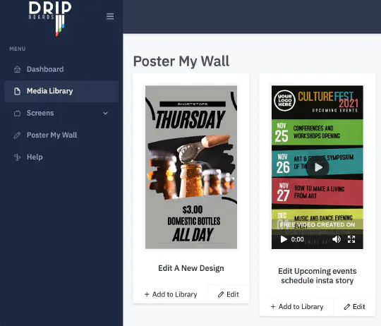 Add PosterMyWall Designs to Drip Boards with one click